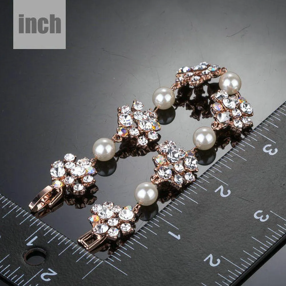 Crystal Flowers with Pearls Bracelet