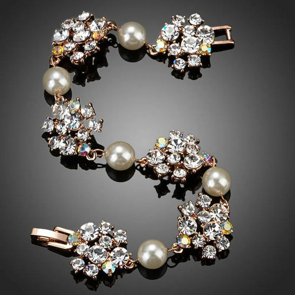 Crystal Flowers with Pearls Bracelet