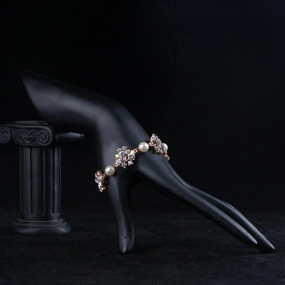 Crystal Flowers with Pearls Bracelet