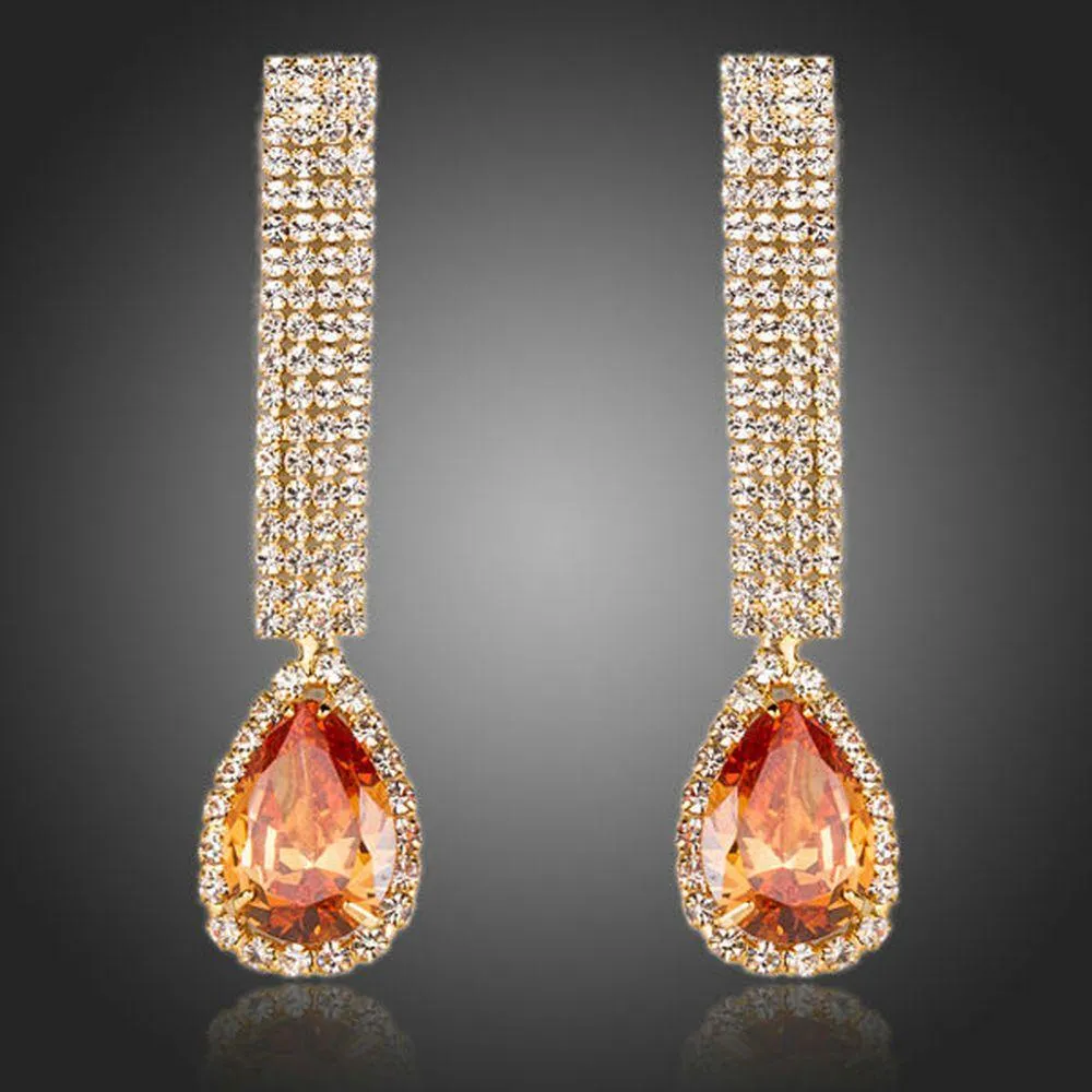 Cubic Zirconia Tear Caramel Drop Earrings