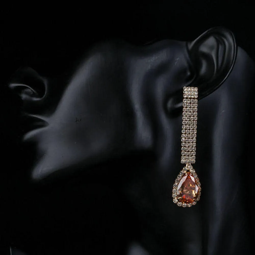Cubic Zirconia Tear Caramel Drop Earrings