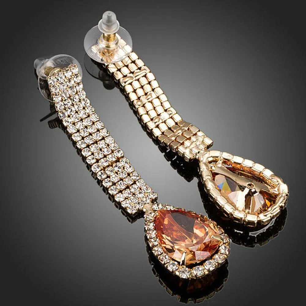 Cubic Zirconia Tear Caramel Drop Earrings