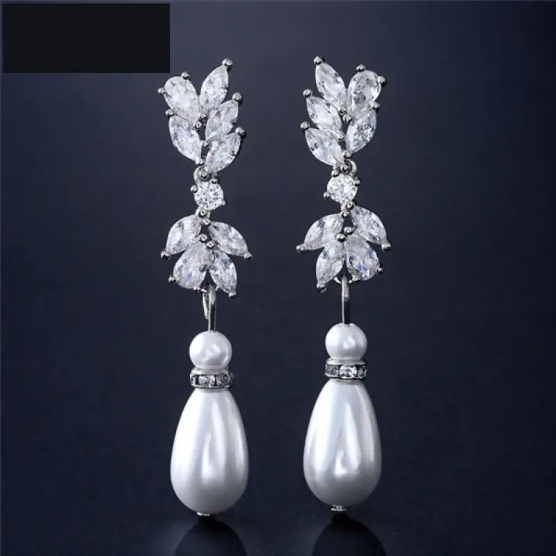 Dainty Cubic Zirconia Water Drop Crystal Dangle Bridal Earrings