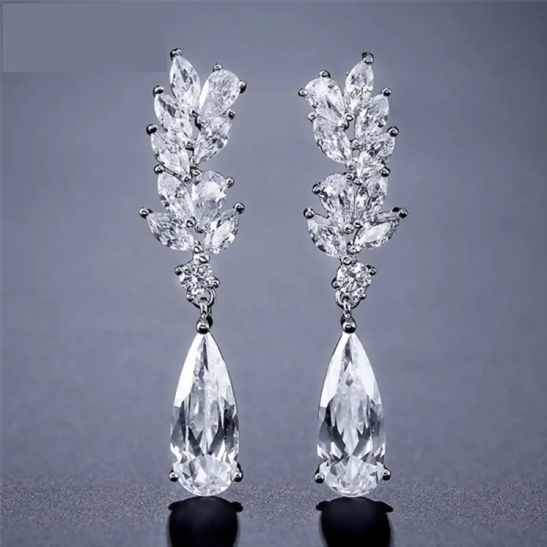 Dainty Cubic Zirconia Water Drop Crystal Dangle Bridal Earrings