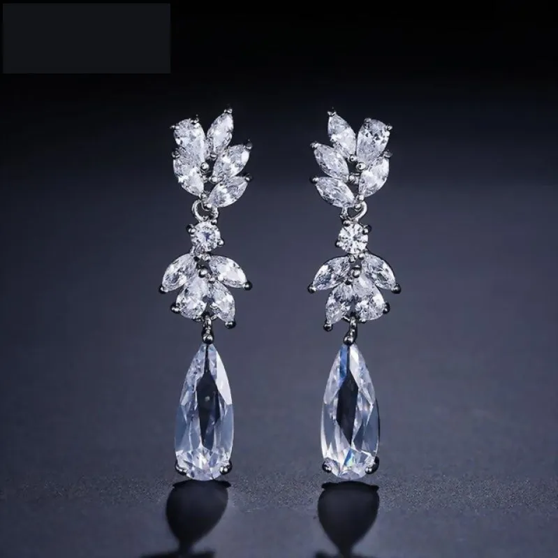 Dainty Cubic Zirconia Water Drop Crystal Dangle Bridal Earrings