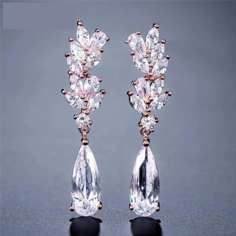 Dainty Cubic Zirconia Water Drop Crystal Dangle Bridal Earrings