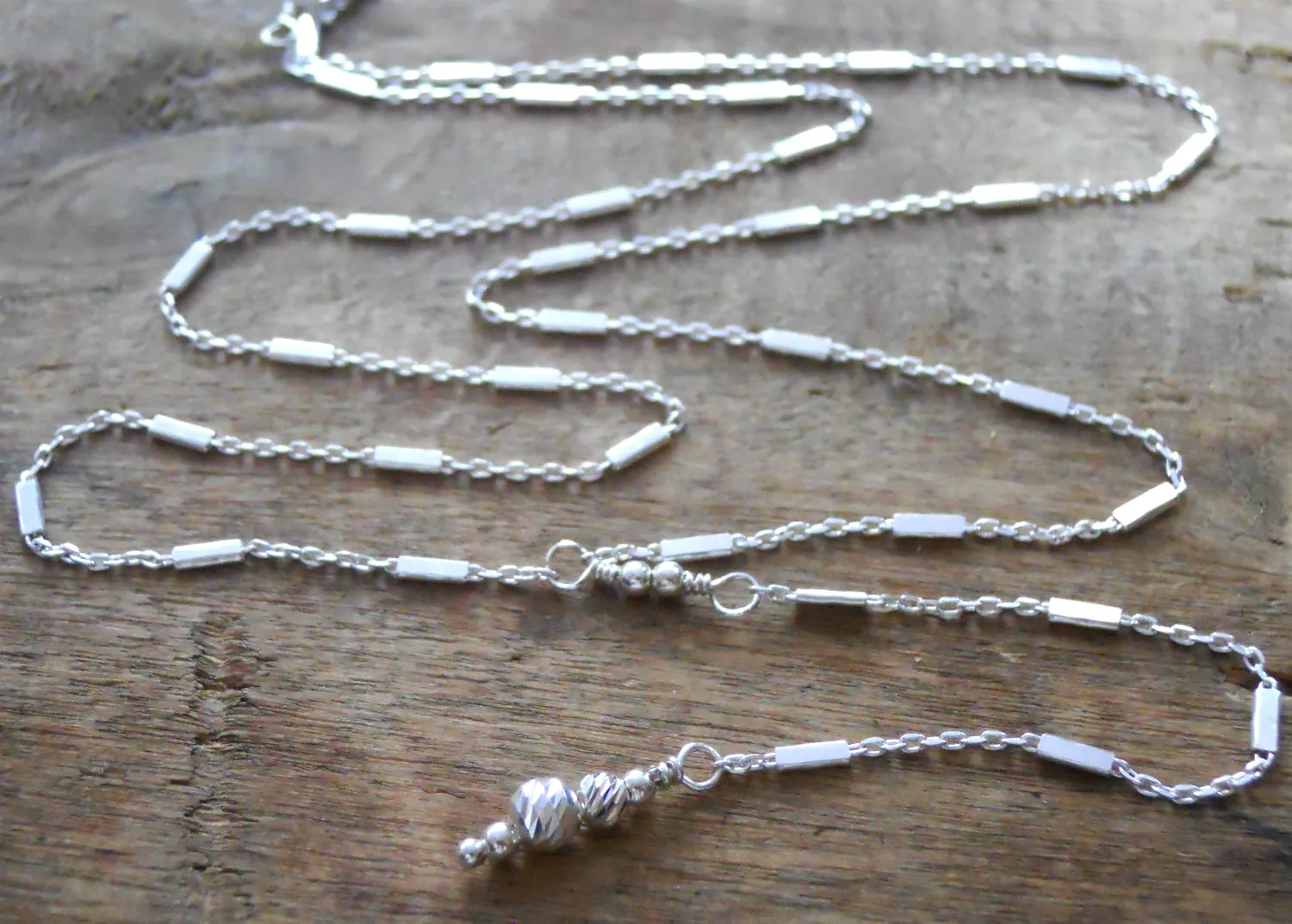 Dainty Sterling Silver Lariat Y Necklace Chain with Tiny Tubes