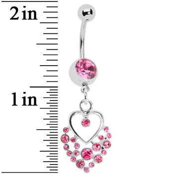 Dazzling Pink Embellished Heart Dangle Belly Ring