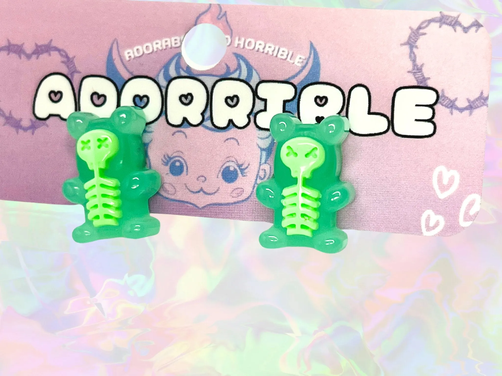 Electrocuted Skeleton Gummi Bear Stud Earrings
