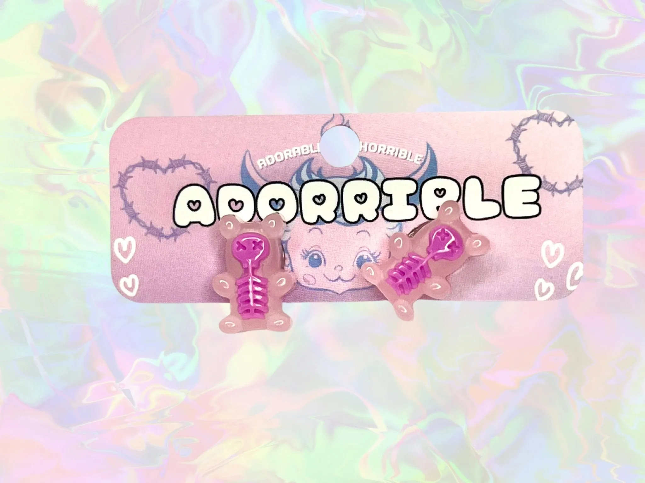 Electrocuted Skeleton Gummi Bear Stud Earrings