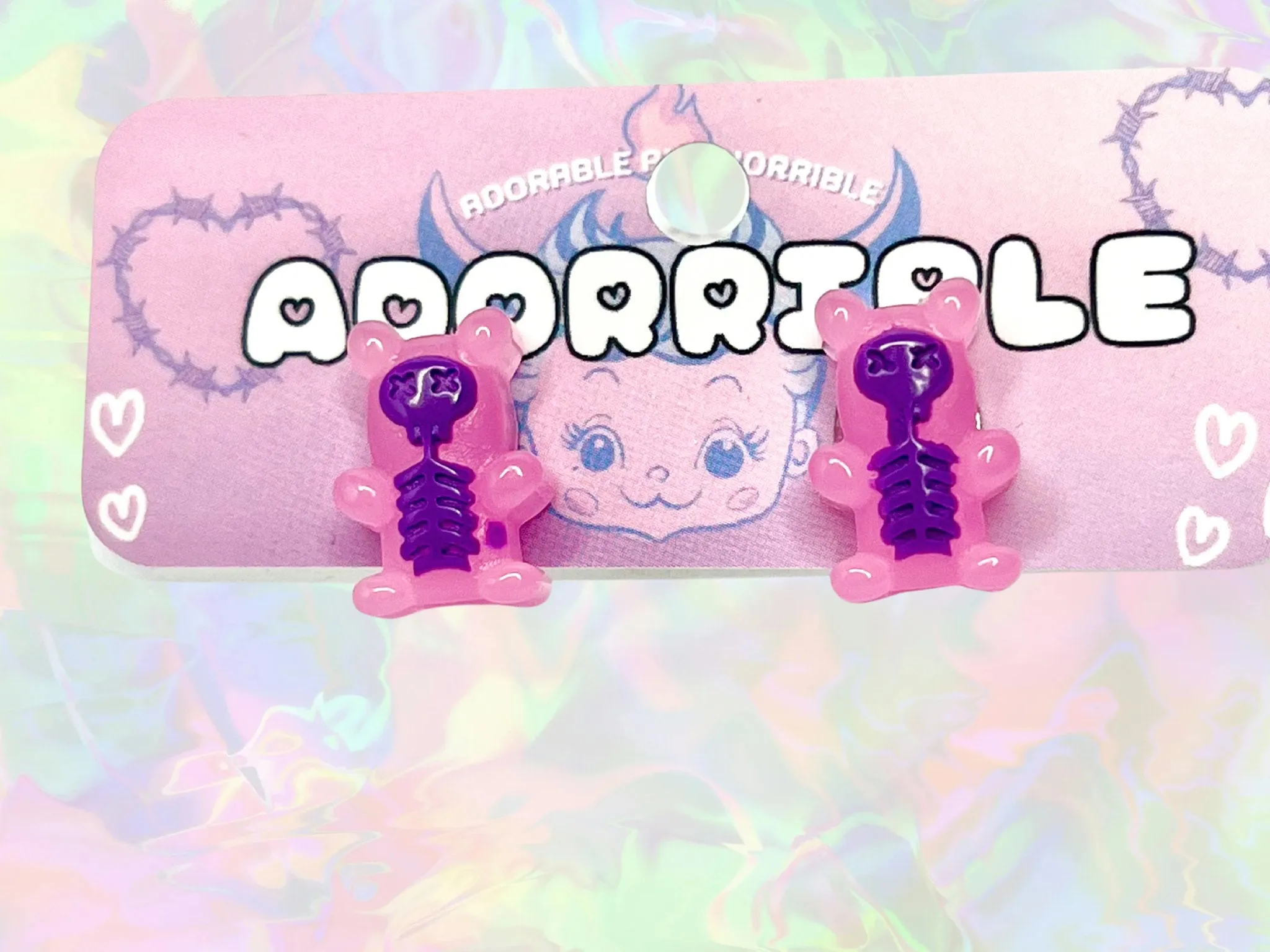 Electrocuted Skeleton Gummi Bear Stud Earrings