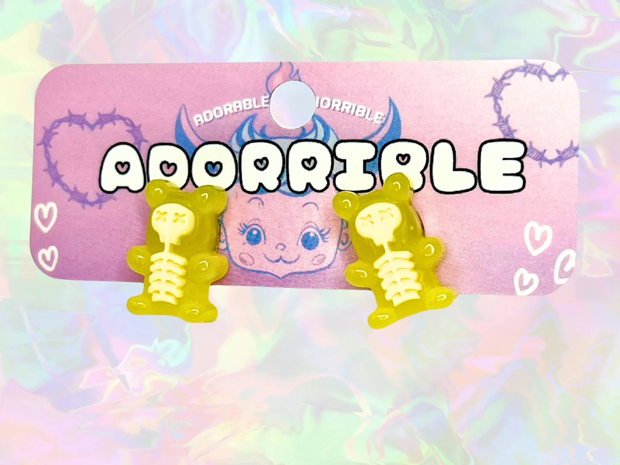 Electrocuted Skeleton Gummi Bear Stud Earrings