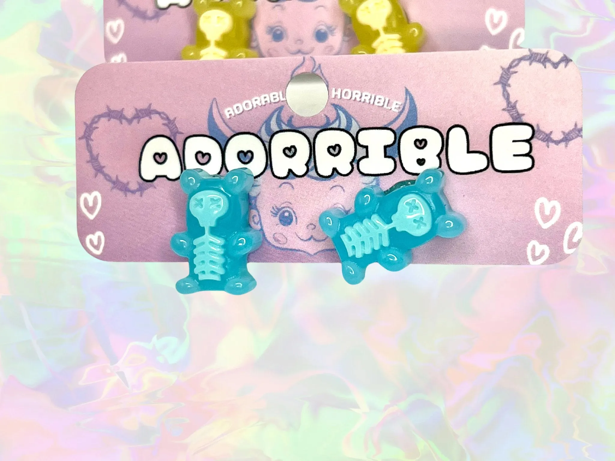 Electrocuted Skeleton Gummi Bear Stud Earrings