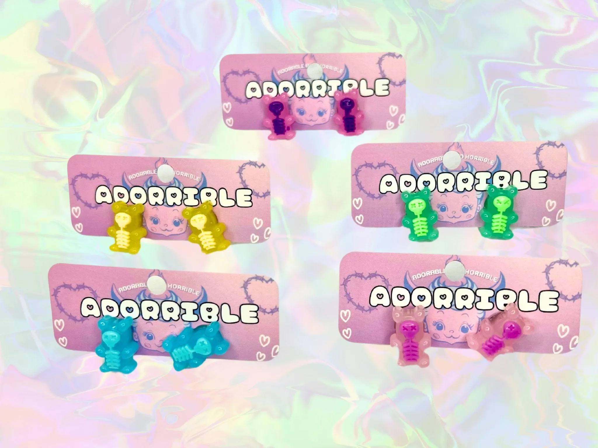 Electrocuted Skeleton Gummi Bear Stud Earrings