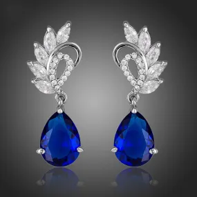 Elegant Clear and Dark Blue Color Top AAA  Cubic Zirconia Water Drop Earrings