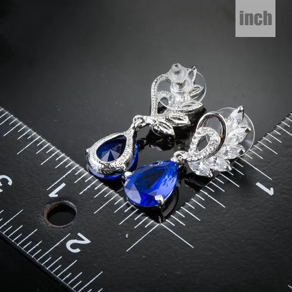 Elegant Clear and Dark Blue Color Top AAA  Cubic Zirconia Water Drop Earrings