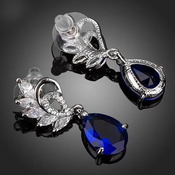 Elegant Clear and Dark Blue Color Top AAA  Cubic Zirconia Water Drop Earrings