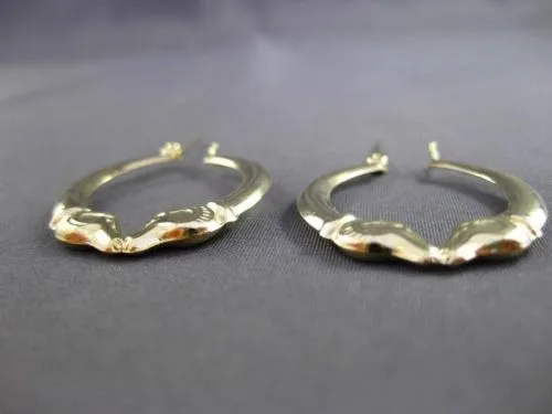 ESTATE 14K YELLOW GOLD 3D CLASSIC MILGRAIN ROMANTIC KISSING HOOP EARRINGS #24352