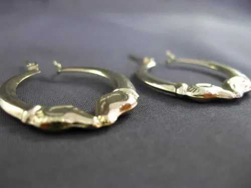 ESTATE 14K YELLOW GOLD 3D CLASSIC MILGRAIN ROMANTIC KISSING HOOP EARRINGS #24352