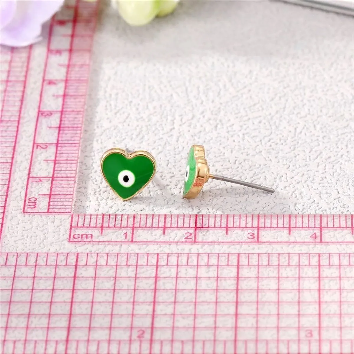 Evil Eye Tiny Black Heart Gold Stud Earring Pair Brass For Women
