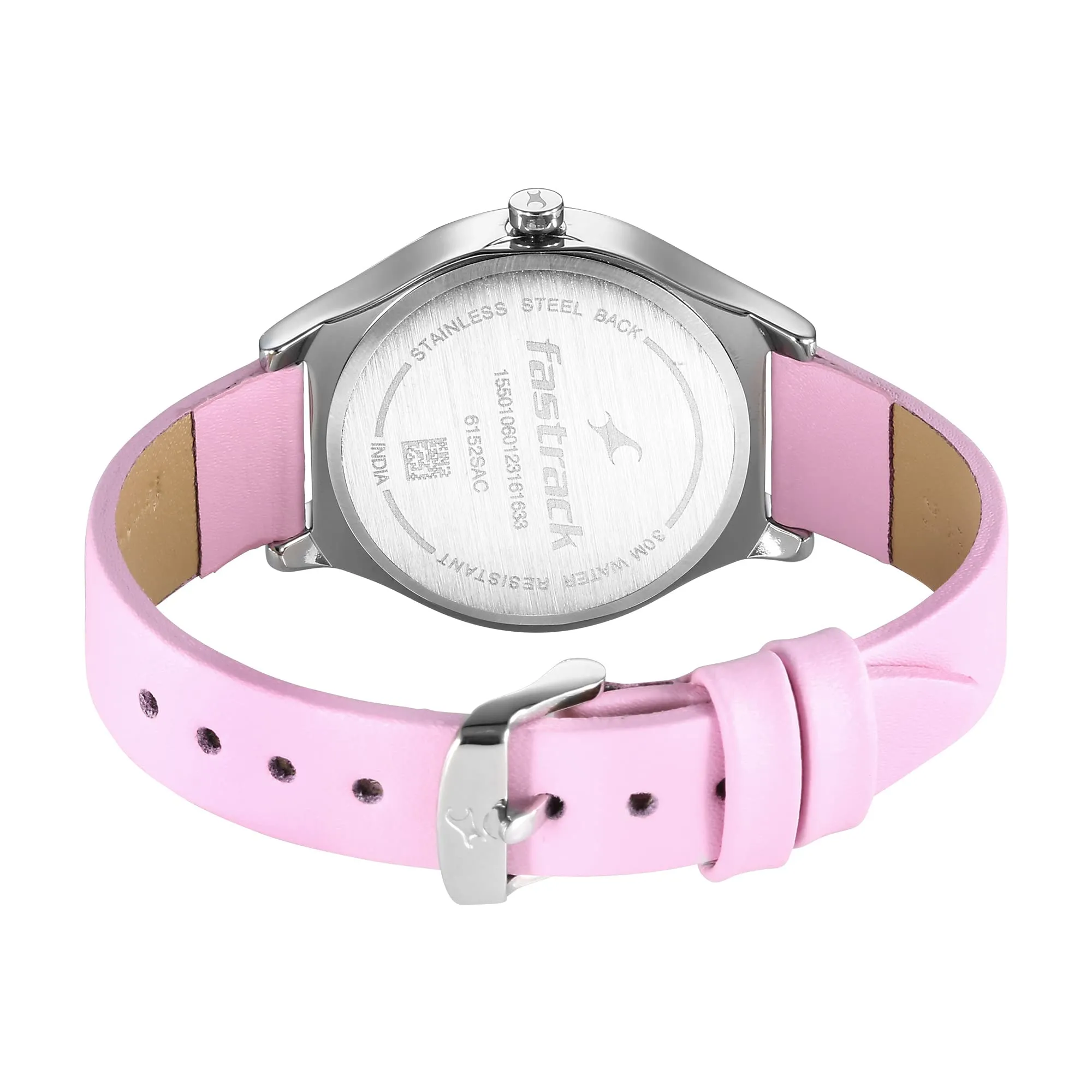 Fastrack Stunners Silver Dial Leather Strap Analog Watch for Girls-NS6152SL08