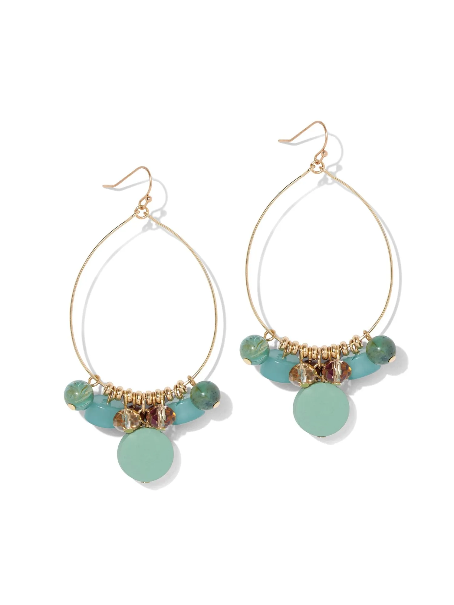 Faux-Turquoise Beaded Oval Hoop Drop Earring