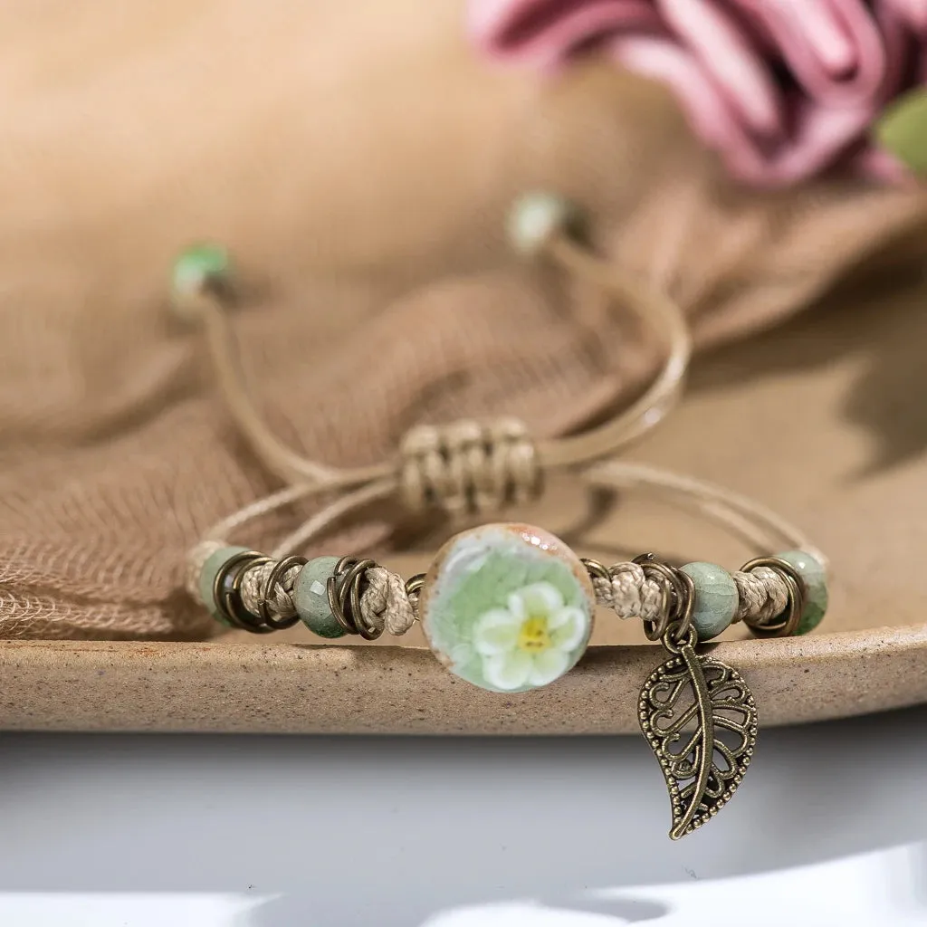 Forest Series Pottery Pendant hand-kneaded Ceramic Adjustable DIY Bracelet Gift