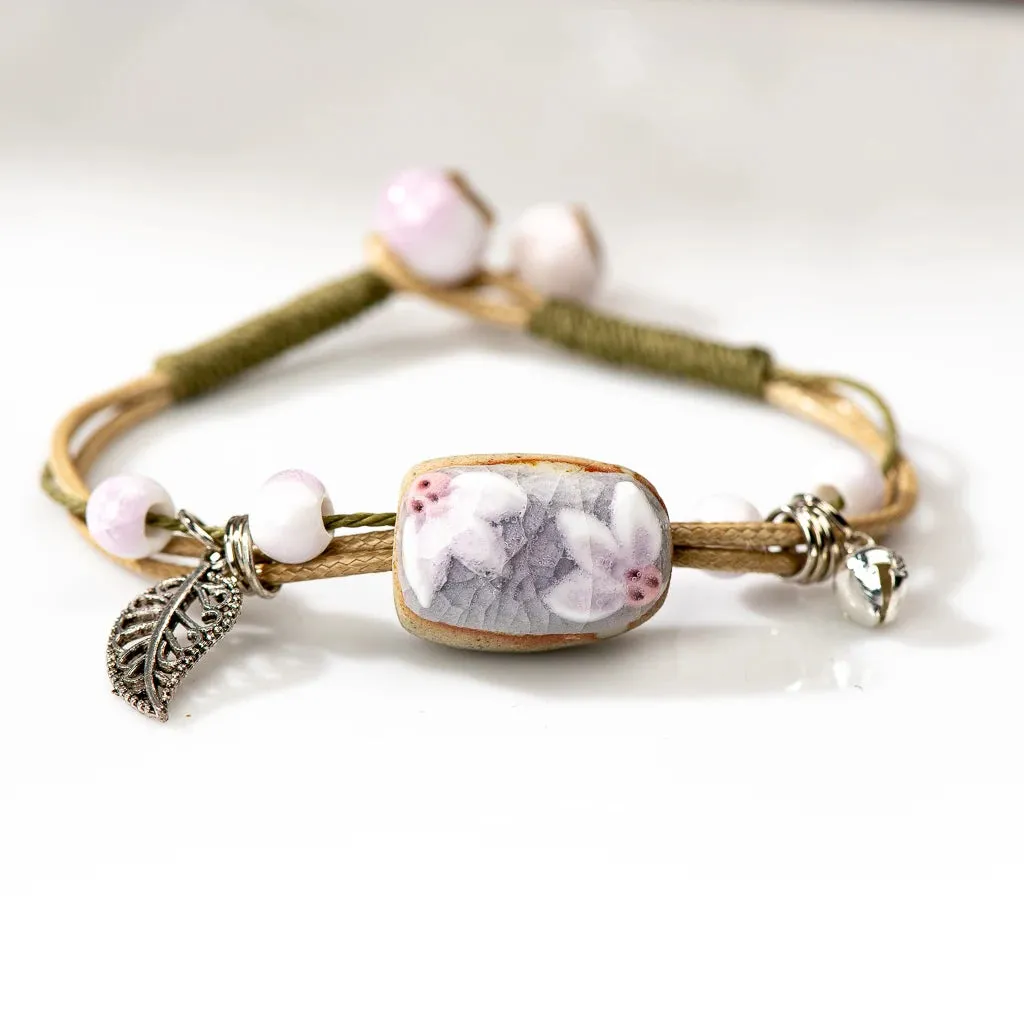 Forest Series Pottery Pendant hand-kneaded Ceramic Adjustable DIY Bracelet Gift