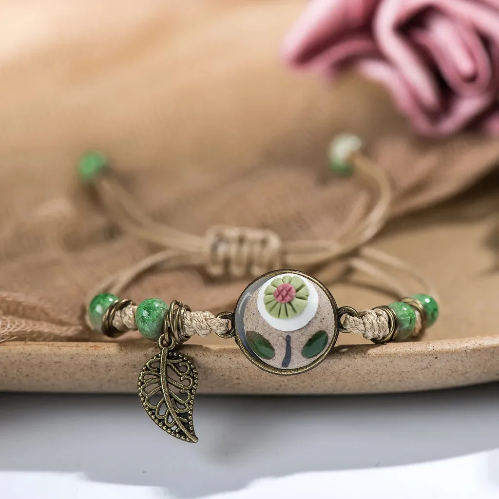 Forest Series Pottery Pendant hand-kneaded Ceramic Adjustable DIY Bracelet Gift