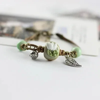 Forest Series Pottery Pendant hand-kneaded Ceramic Adjustable DIY Bracelet Gift