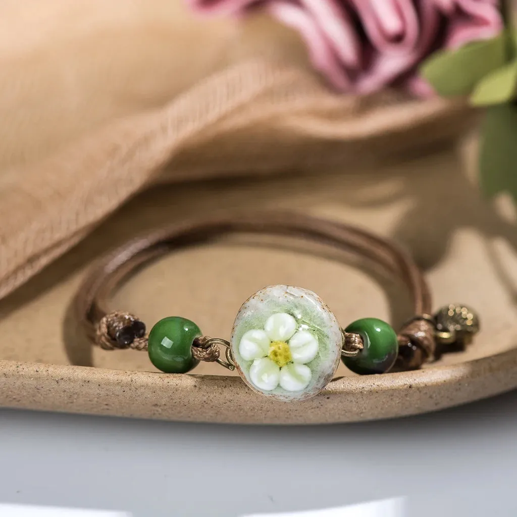 Forest Series Pottery Pendant hand-kneaded Ceramic Adjustable DIY Bracelet Gift