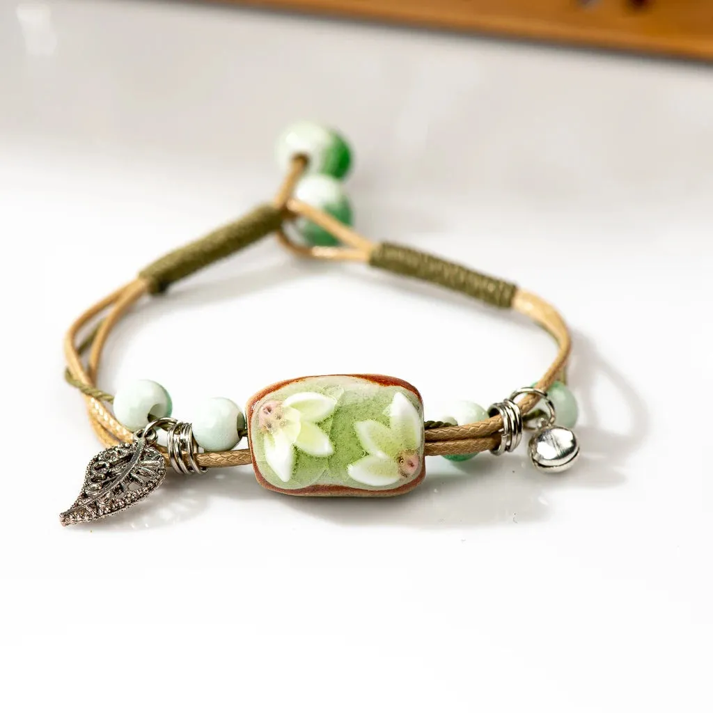 Forest Series Pottery Pendant hand-kneaded Ceramic Adjustable DIY Bracelet Gift