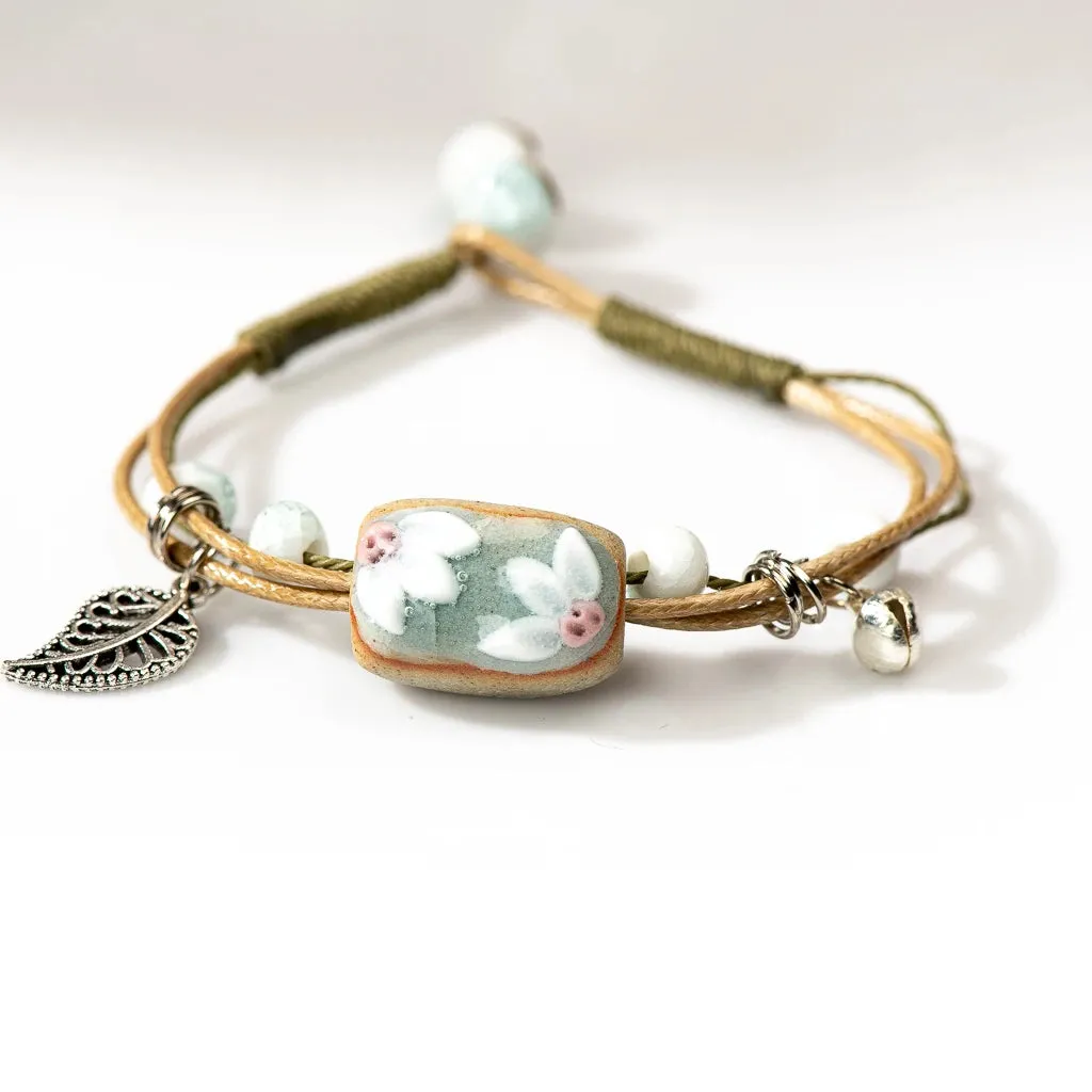 Forest Series Pottery Pendant hand-kneaded Ceramic Adjustable DIY Bracelet Gift