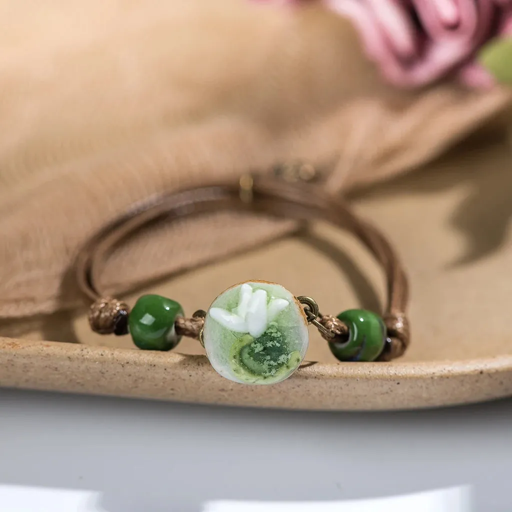 Forest Series Pottery Pendant hand-kneaded Ceramic Adjustable DIY Bracelet Gift