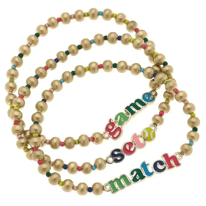 Game Set Match Rainbow Ball Bead Stretch Bracelet Set of 3