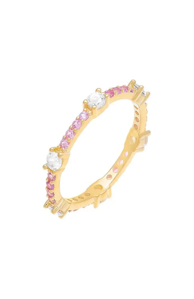 Gemstone X CZ Eternity Ring Sapphire Pink Sz 6