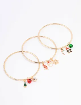 Gold Christmas Charm Bangle Pack