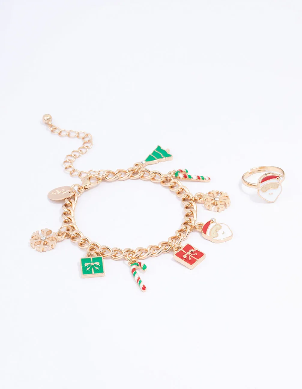 Gold Christmas Motif Bracelet & Ring Set