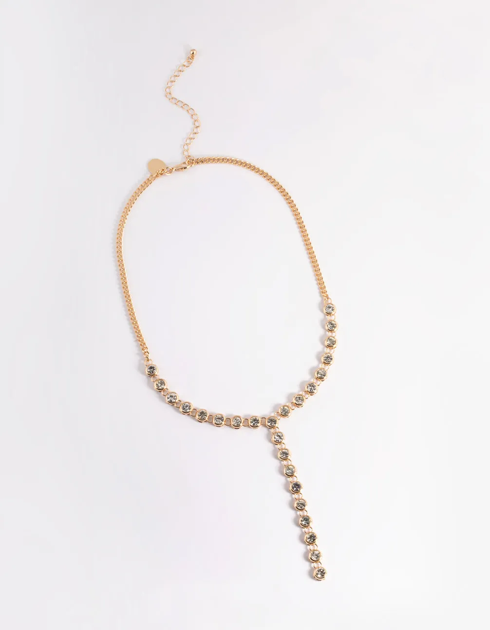 Gold Circle Diamante Chain Y-Necklace