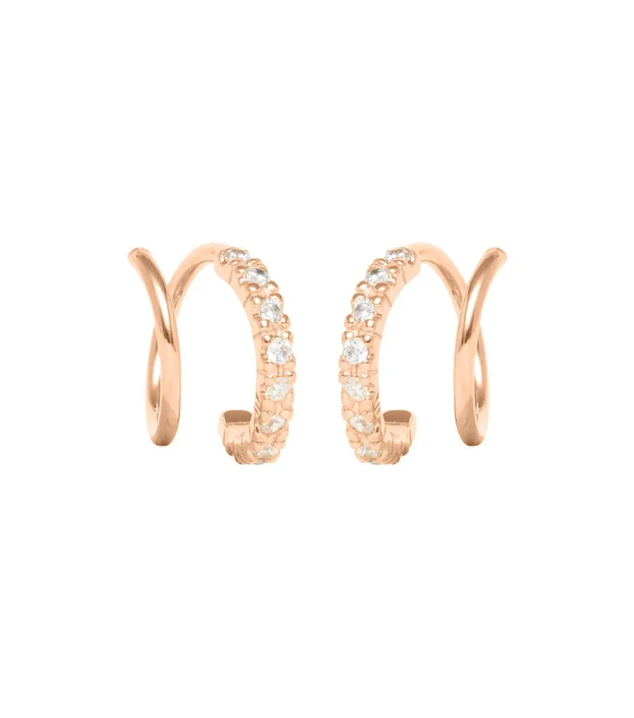 Gold Earring Sparkly White Twister