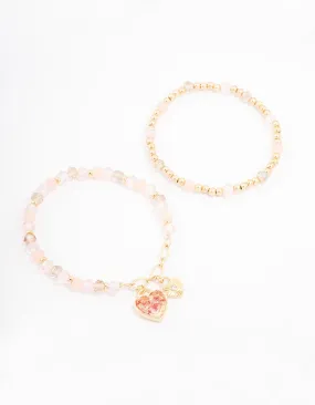 Gold Heart Charm Beaded Bracelet
