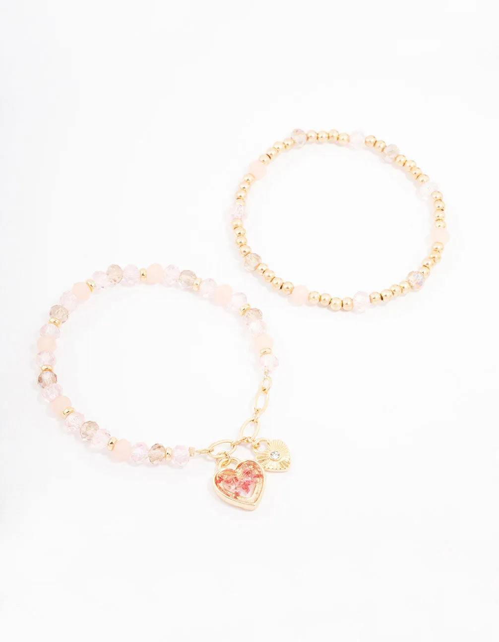 Gold Heart Charm Beaded Bracelet