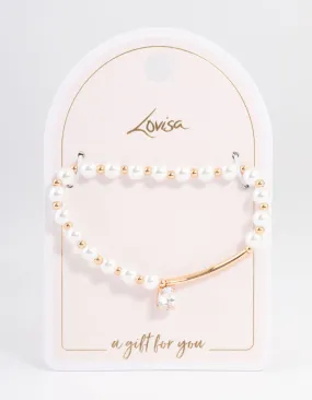 Gold Pearl & Bar Diamante Bracelet