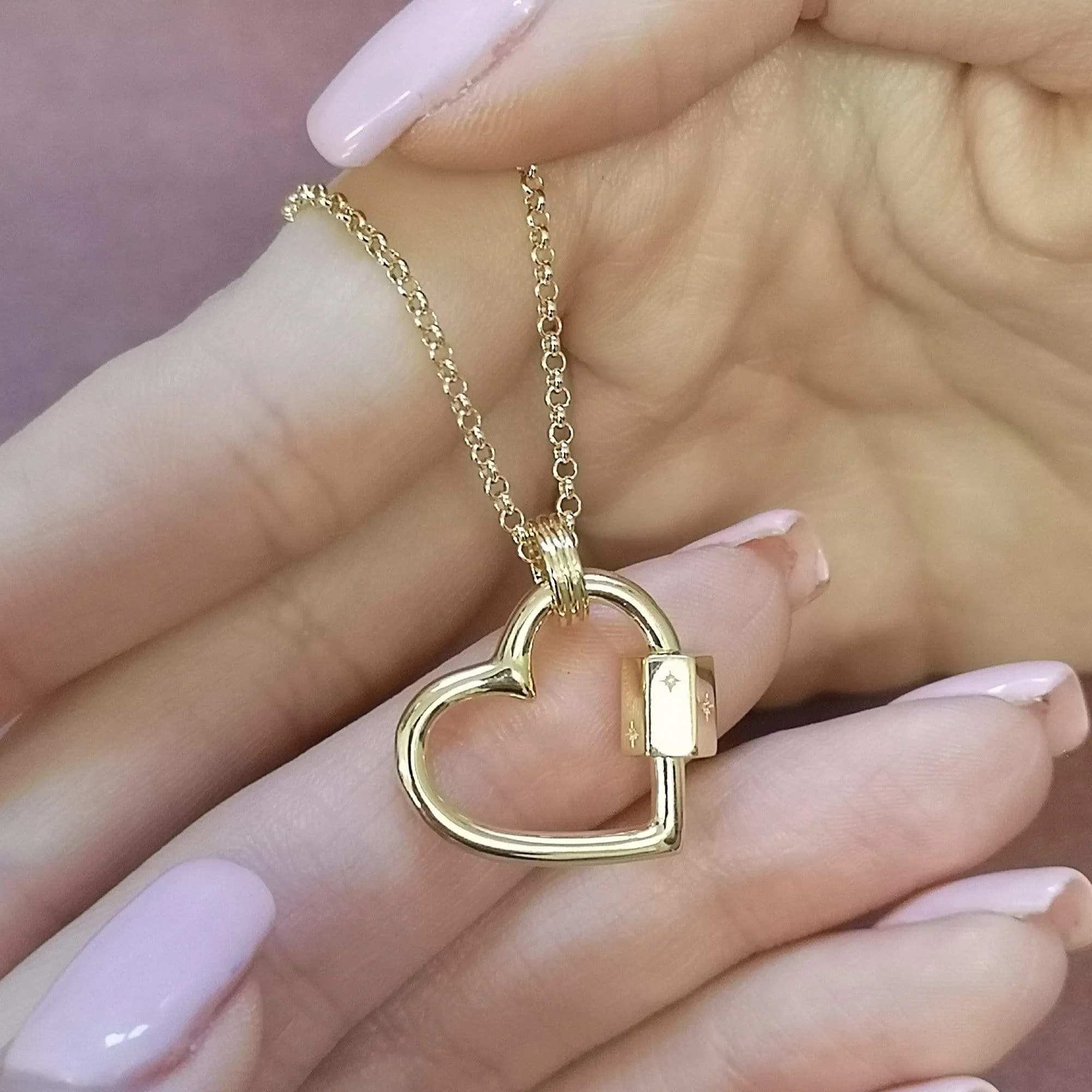 Gold Plated Heart Carabiner Charm Lock