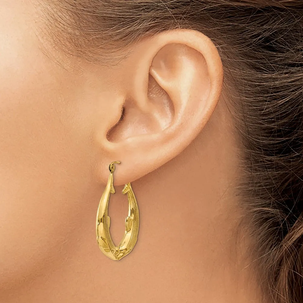 Gold Polished Dolphin-Themed Hoop Earrings