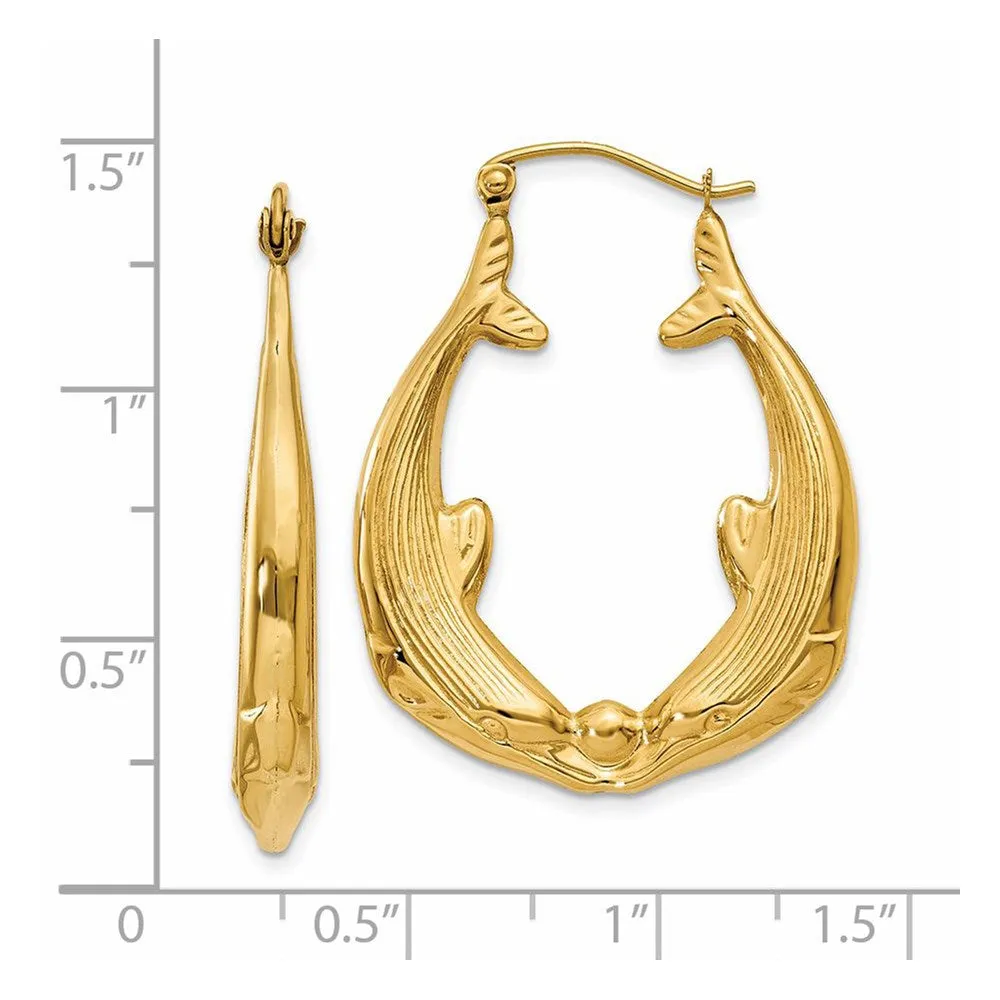 Gold Polished Dolphin-Themed Hoop Earrings