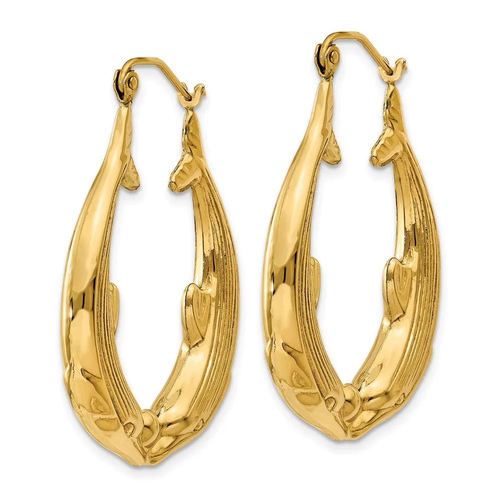 Gold Polished Dolphin-Themed Hoop Earrings