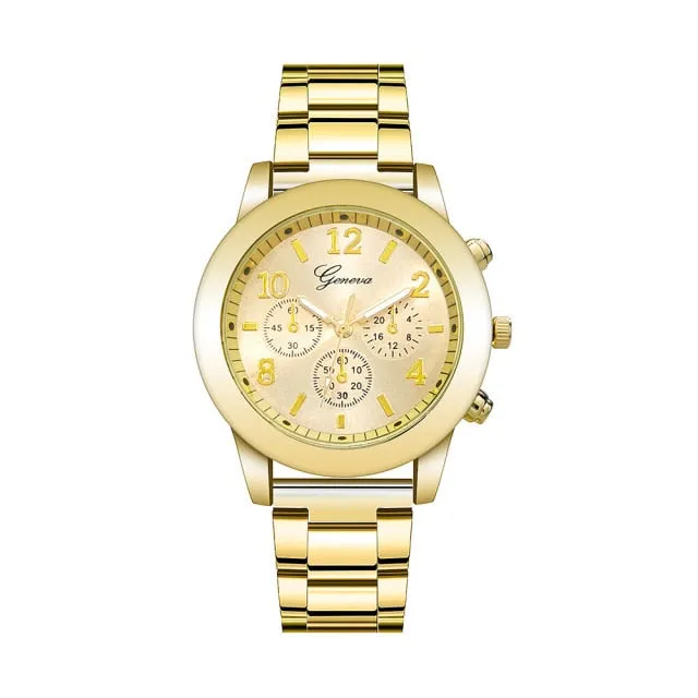 Golden Watch Stainless Steel Ladies Creative Quartz Bracelet Female Clocks Gift