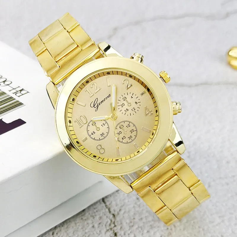 Golden Watch Stainless Steel Ladies Creative Quartz Bracelet Female Clocks Gift
