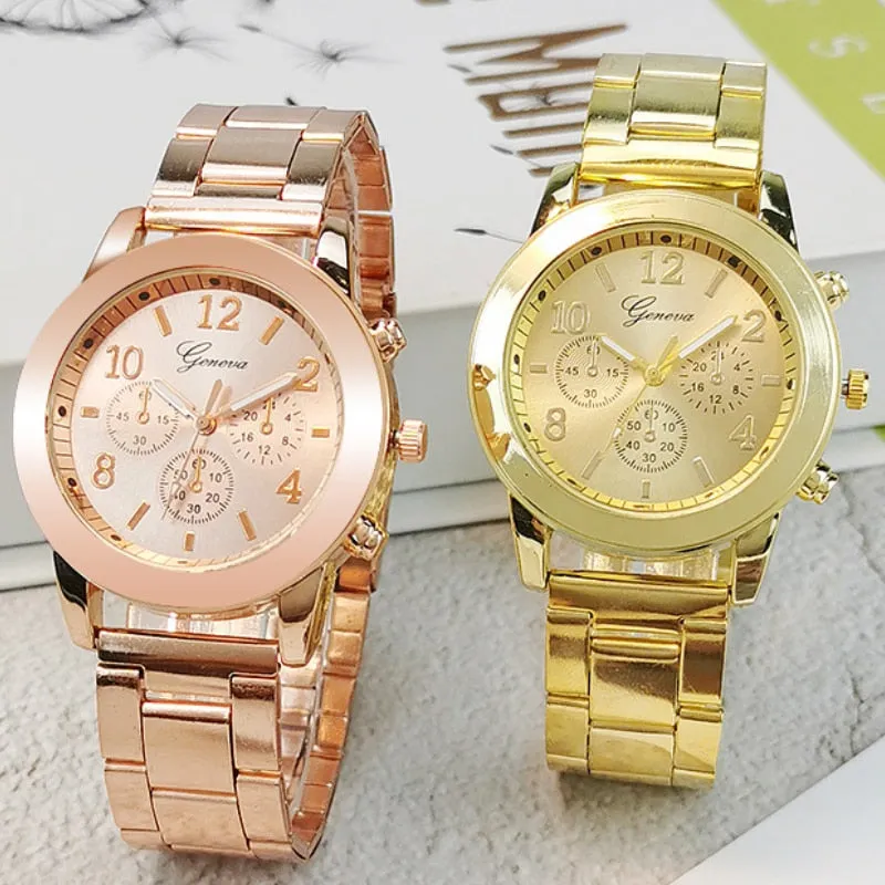 Golden Watch Stainless Steel Ladies Creative Quartz Bracelet Female Clocks Gift